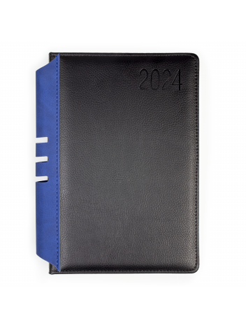 Kalendarz terminarz biurowy twardy z miejscem na długopis na rok 2024 - O.DIARY Jowisz - 211 x 156 mm (A5) - czarno-niebieski