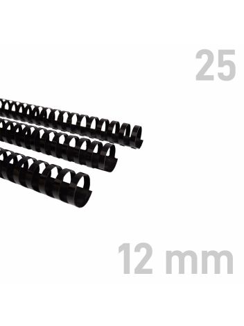 Grzbiety plastikowe - O.COMB Okrągłe 12 mm - czarny - 25 sztuk