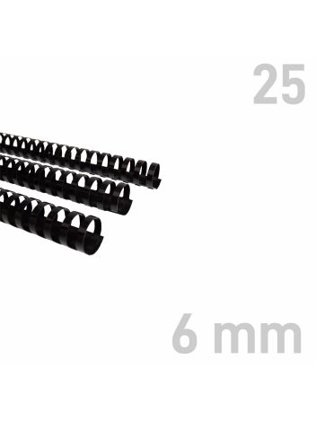 Grzbiety plastikowe - O.COMB Okrągłe 6 mm - czarny - 25 sztuk