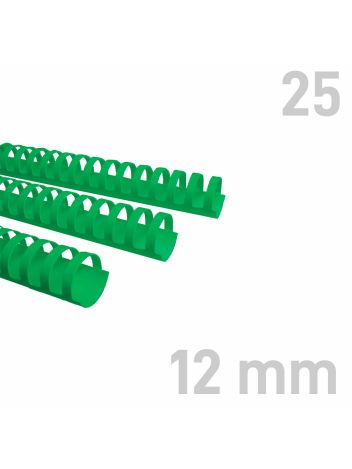 Grzbiety plastikowe - O.COMB Okrągłe 12 mm - zielony - 25 sztuk