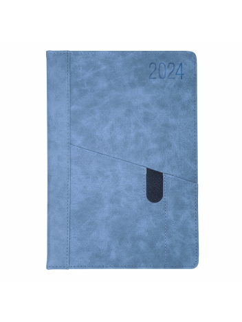Kalendarz terminarz biurowy twardy z miejscem na smartfon i długopis na rok 2024 - O.DIARY Uran - 256 x 176 mm (B5) - niebieski