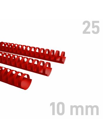 Grzbiety plastikowe - O.COMB Okrągłe 10 mm - czerwony - 25 sztuk
