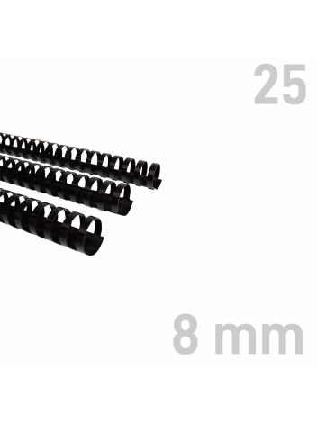Grzbiety plastikowe - O.COMB Okrągłe 8 mm - czarny - 25 sztuk