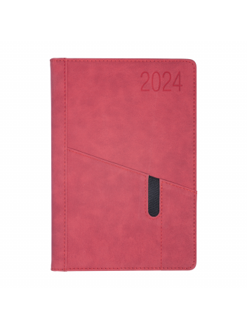 Kalendarz terminarz biurowy twardy z miejscem na smartfon i długopis na rok 2024 - O.DIARY Saturn - 207 x 145 mm (A5) - czerwony