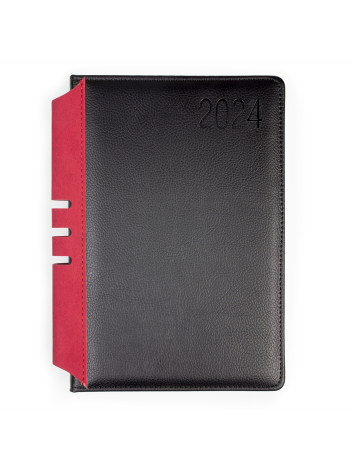 Kalendarz terminarz biurowy twardy z miejscem na długopis na rok 2024 - O.DIARY Jowisz - 211 x 156 mm (A5) - czarno-czerwony