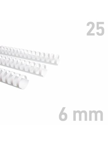 Grzbiety plastikowe - O.COMB Okrągłe 6 mm - biały - 25 sztuk