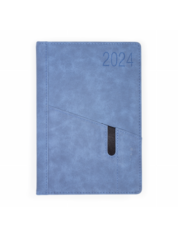 Kalendarz terminarz biurowy twardy z miejscem na smartfon i długopis na rok 2024 - O.DIARY Saturn - 207 x 145 mm (A5) - niebieski