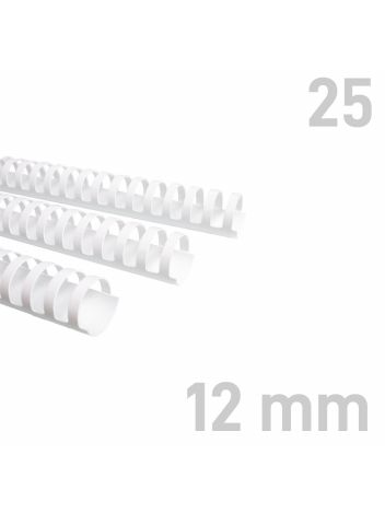 Grzbiety plastikowe - O.COMB Okrągłe 12 mm - biały - 25 sztuk