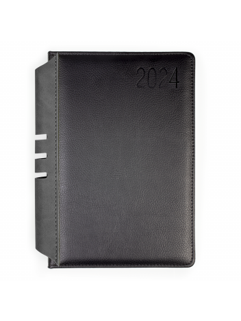 Kalendarz terminarz biurowy twardy z miejscem na długopis na rok 2024 - O.DIARY Jowisz - 211 x 156 mm (A5) - czarno-czarny