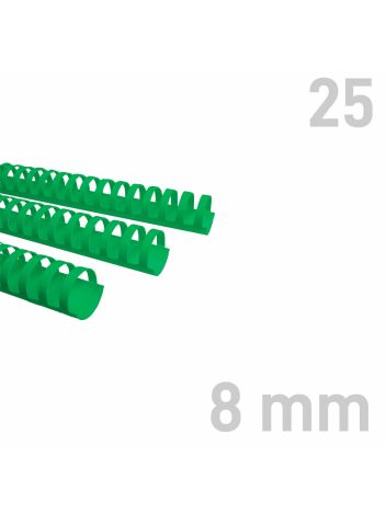 Grzbiety plastikowe - O.COMB Okrągłe 8 mm - zielony - 25 sztuk