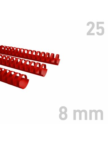 Grzbiety plastikowe - O.COMB Okrągłe 8 mm - czerwony - 25 sztuk