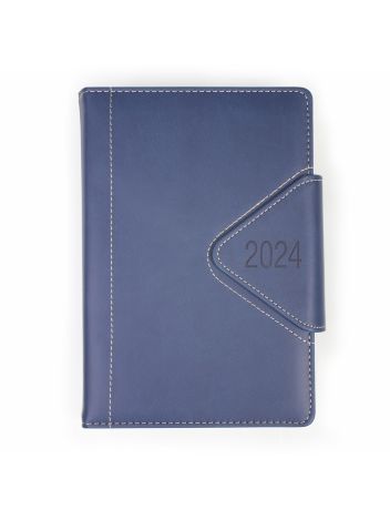 Kalendarz terminarz biurowy twardy z miejscem na długopis zamykany na magnes na rok 2024 - O.DIARY Westa - 207 x 145 mm (A5) - niebieski