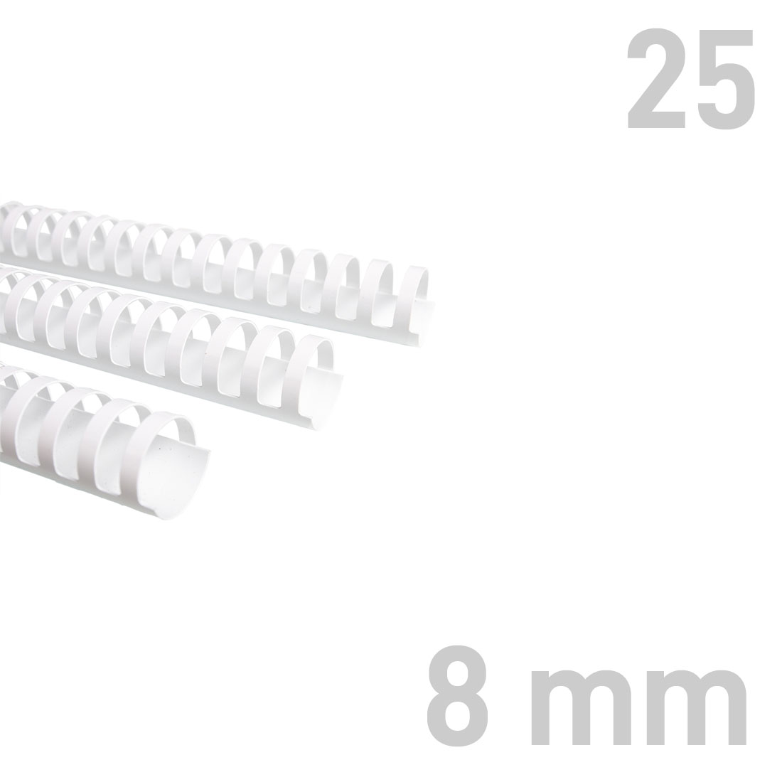 Grzbiety plastikowe - O.COMB Okrągłe 8 mm - biały - 25 sztuk